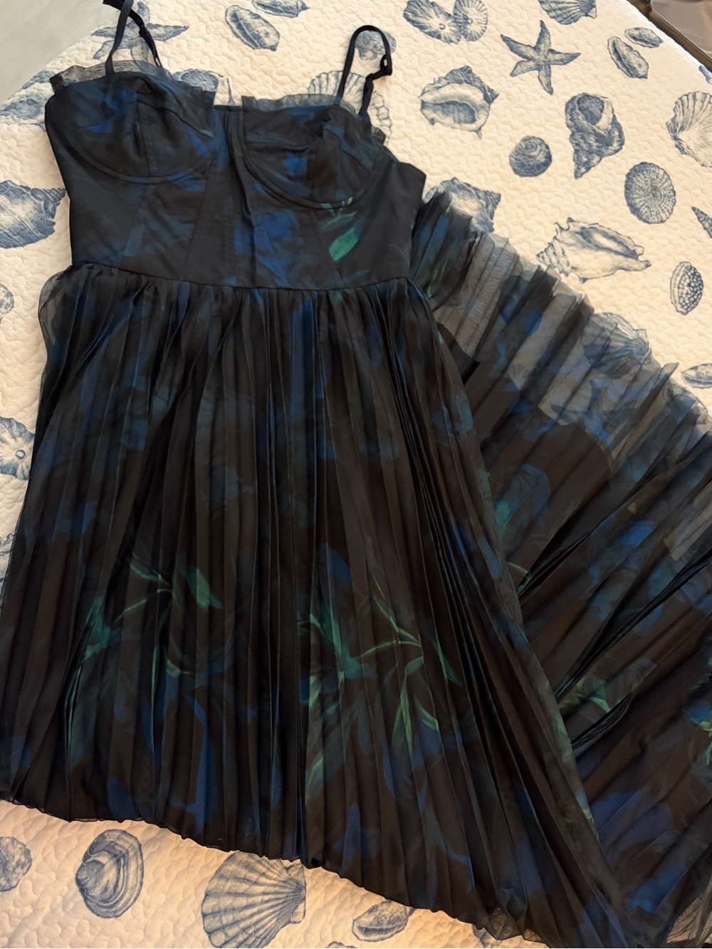 VICI Black Pleated Dress with Subtle Blue Accents